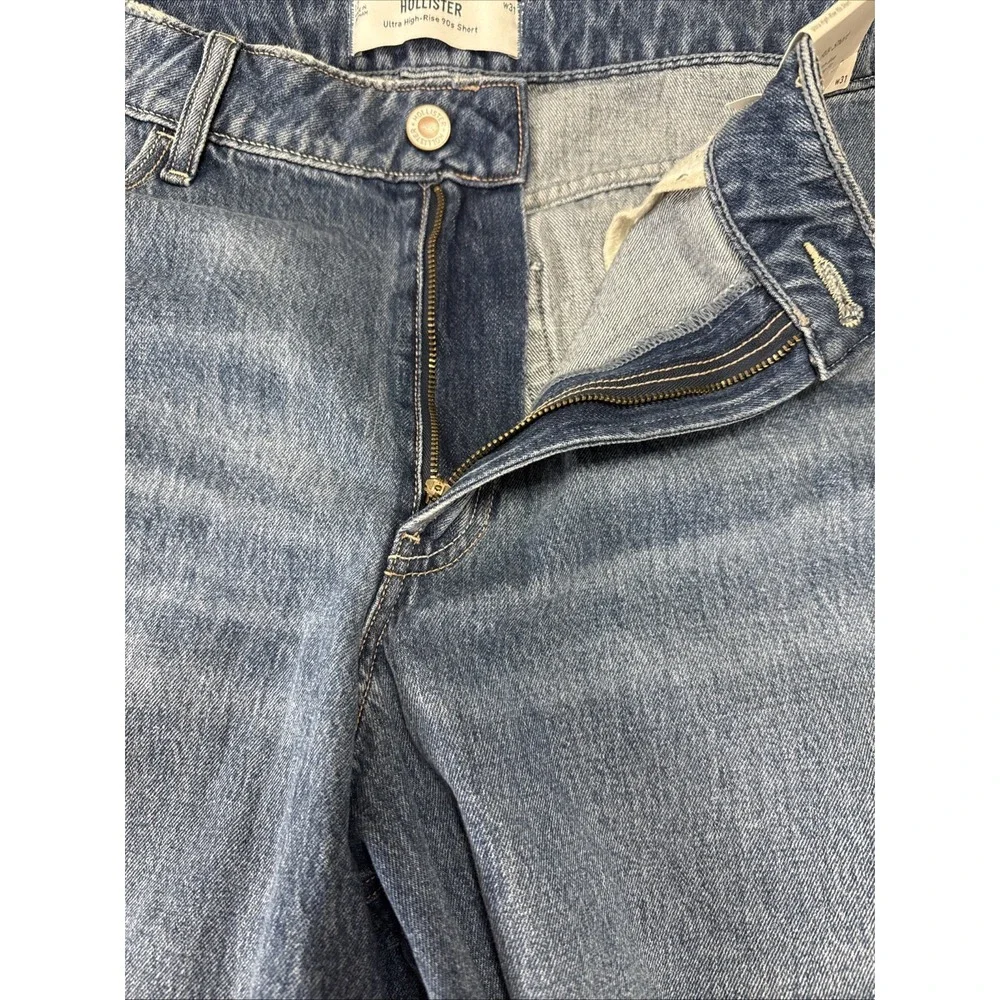 Hollister Shorts Womens 31W Blue Ultra High-Rise 90s Distressed Raw Hem Denim - Picture 4 of 7